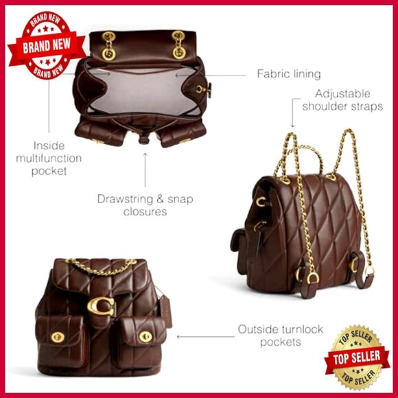 Quilted Nappa Leather Convertible Backpack Crossbody Bag Turnlock Pockets main image 5